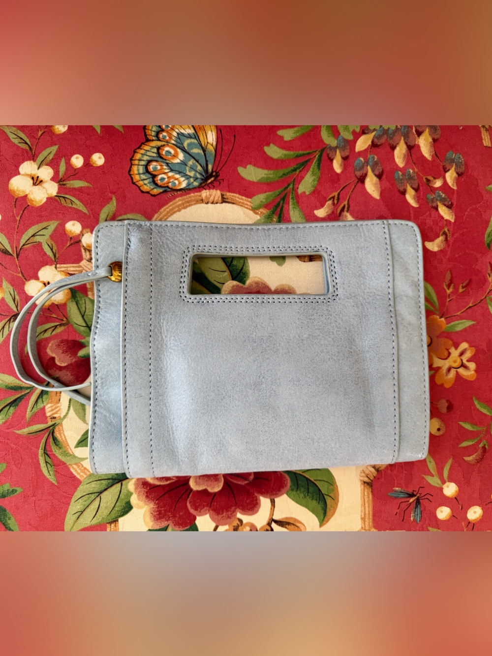 HOBO Light Blue Suede Wristlet Clutch with Cutout Handle